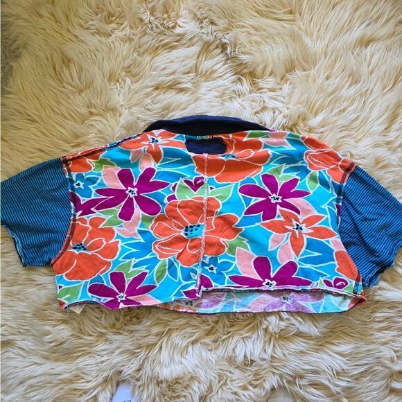 Free People On A Boat Polo Crop Top Floral Striped Size Medium - Picture 3 of 8
